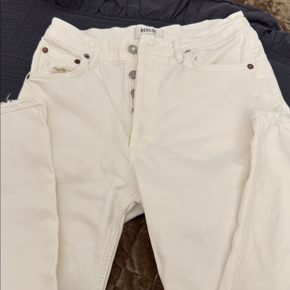 Agolde Women’s White Slim Straight Button-Fly Jeans
